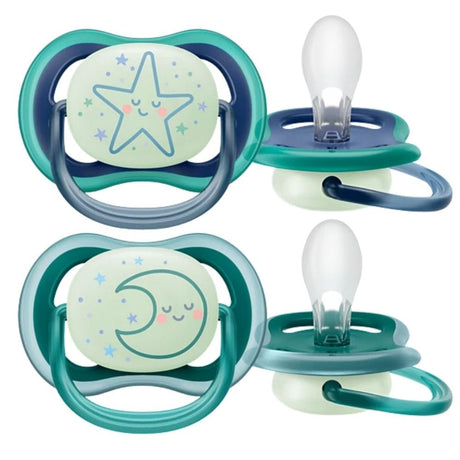 Philips Avent Ultra Air Nighttime Pacifier, 6-18 Months, Boy - 2 Pieces
