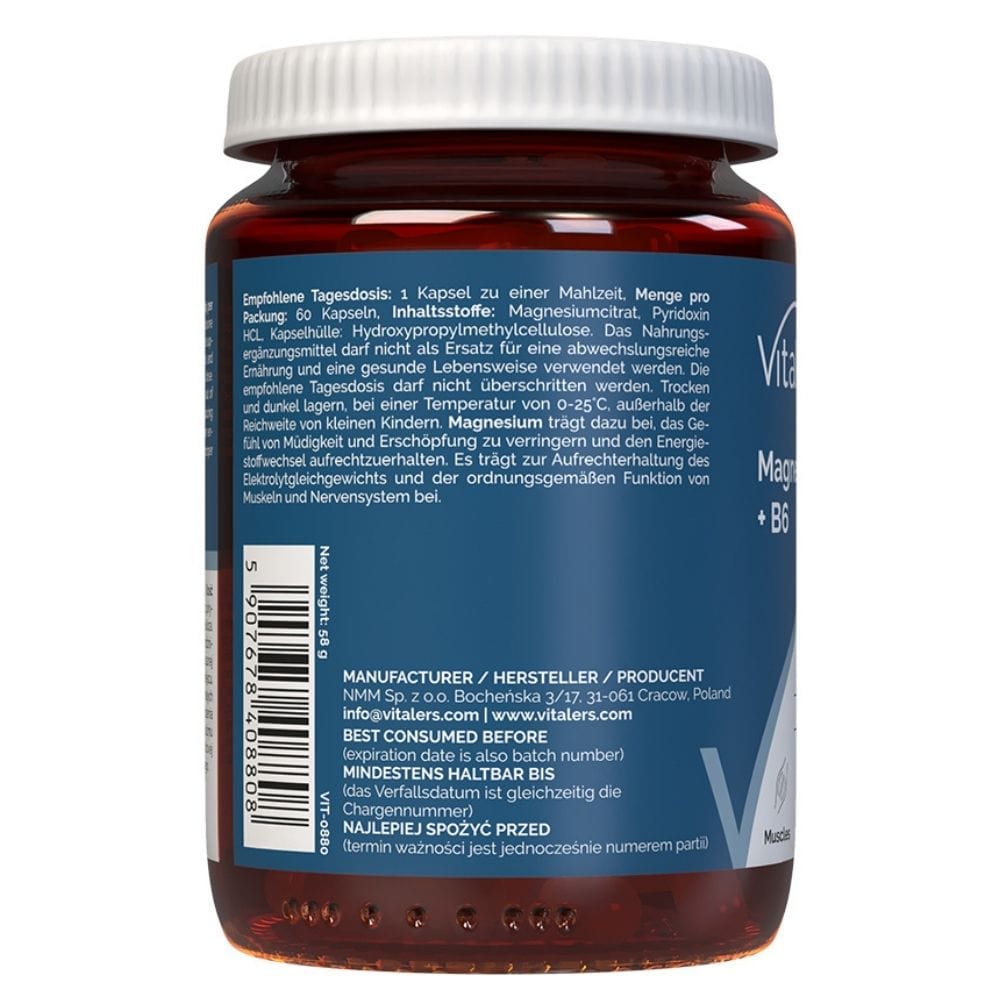 Vitaler's Magnesium 125 mg + Vitamin B6 6 mg - 60 Capsules