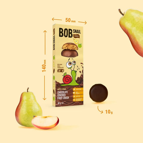 Bob Snail Snack aux pommes et aux poires en chocolat belge, Sans sucre - 30 g
