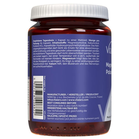 Vitaler's Magnésium 100 mg + Potassium 150 mg + Vitamine B6 6 mg - 60 gélules