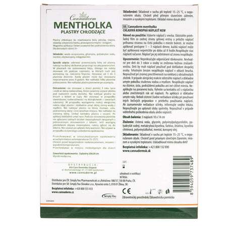 Cannaderm Mentholka Cooling Plasters - 3 pieces