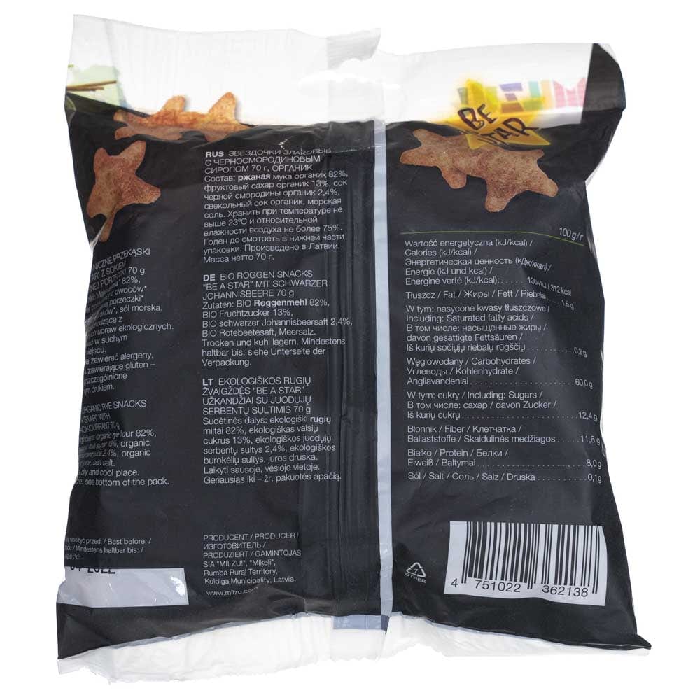 Milzu BE A STAR Bio Snacks Blackcurrant - 70 g