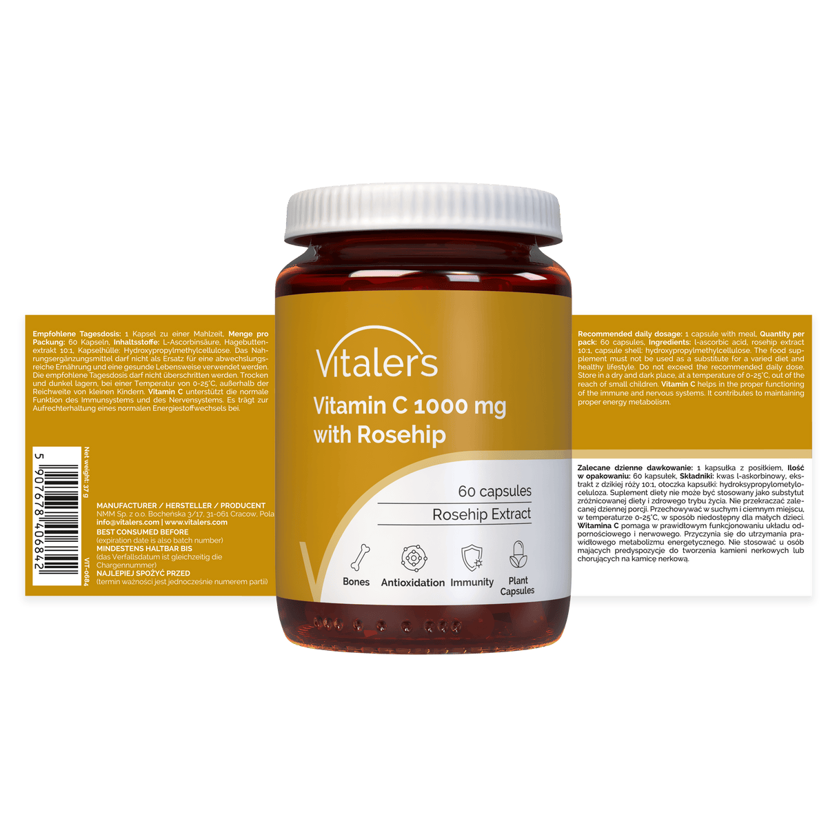 Vitaler's Vitamin C with Rosehip 1000 mg - 60 Capsules