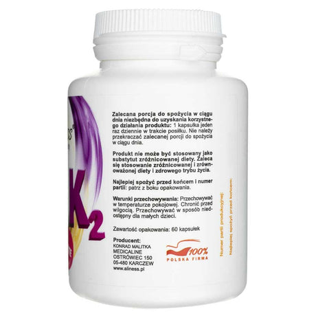 Aliness Vitamin K2 Mono FORTE MK-7 200 mcg - 60 Capsules